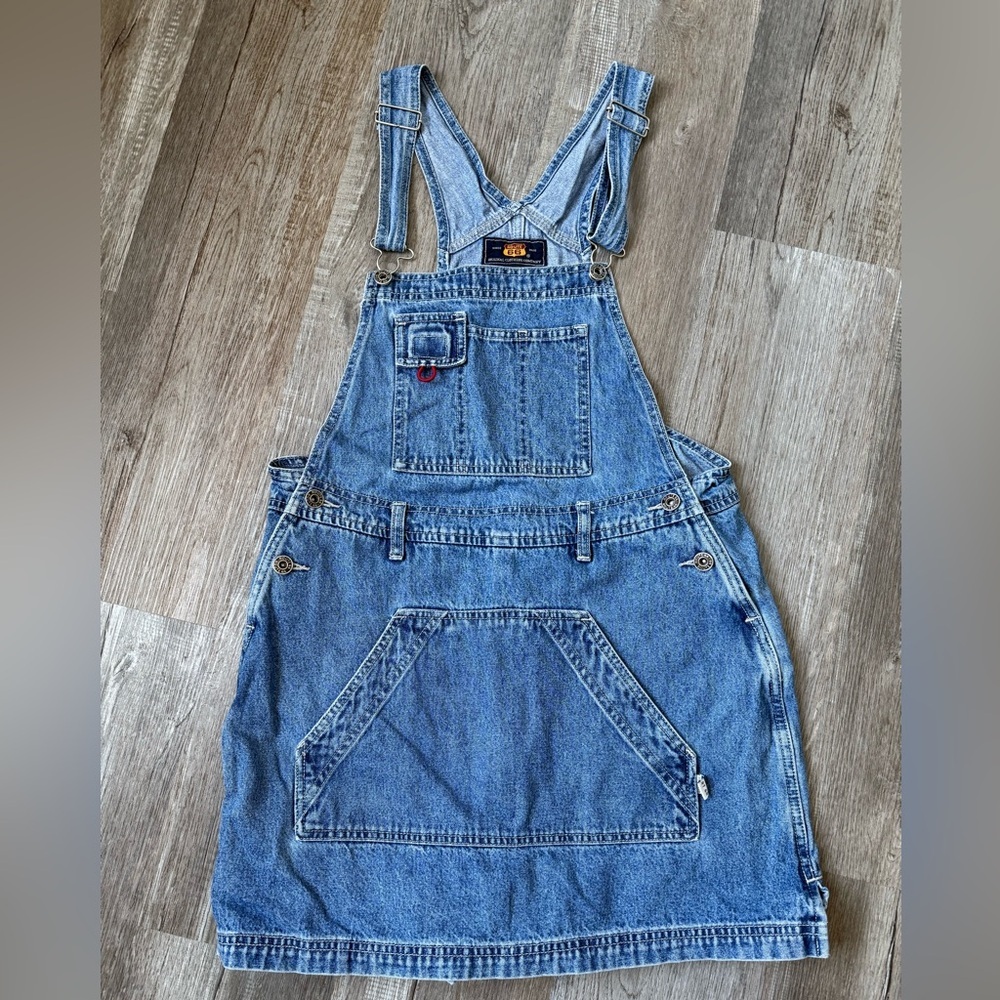 VTG Route 66 Denim Overall Skirt Shortalls Jumper Cotton Blue Vintage Size S M - Picture 1 of 9